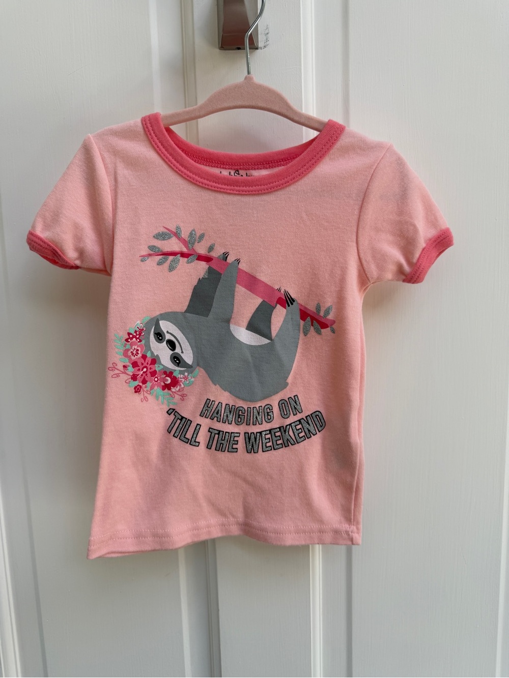 Bobbie Brooks Girls 4 Pink Sloth Hanging On Til Weekend Short Sleeve Pajama Top